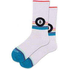 Hot Sox Women's Retro Eight Ball Crew Socks 1 Pair, White, Women's Shoe 4-10