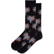 Hot Sox Men's Tropical Elephant Crew Socks 1 Pair, Black, Men's Shoe 10-13