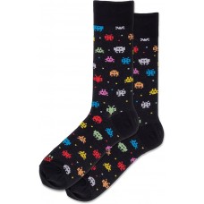 Hot Sox Men's Alien Robots Crew Socks 1 Pair, Black, Men's Shoe 10-13