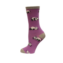 Hot Sox Kid's Lazy Panda Crew Sock 1 Pair, Lilac, Large/X-Large