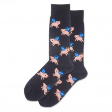 Hotsox Men's Flying Pig Crew Socks 1 Pair, Black, Men's 10-13