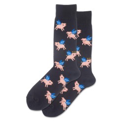 Hotsox Men's Flying Pig Crew Socks 1 Pair, Black, Men's 10-13