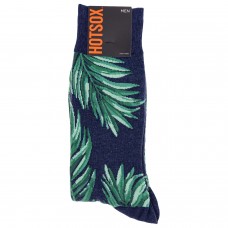 Hot Sox Men's Palm Leaf Crew Socks 1 Pair, Denim Heather, Men's Shoe 10-13