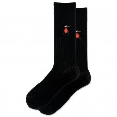 Hot Sox Men's Ribbed Campfire Embroidery Wool Crew Socks 1 Pair, Black, Men's 10-13