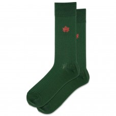 Hot Sox Men's Ribbed Maple Leaf Embroidery Wool Crew Socks 1 Pair, Green, Men's 10-13