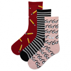 Hot Sox Women's School Supplies Crew Socks 3 Pair, Assorted, Women's 4-10 Shoe