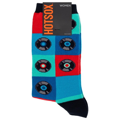Hot Sox Women's Record Grid Crew Socks 1 Pair, Black, Women's Shoe 4-10 Hot Sox Women's Record Grid Crew Socks 1 Pair, Black, Women's Shoe 4-10