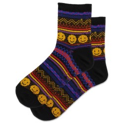 Hot Sox Women's Smiley Anklet Socks 1 Pair, Black, Women's 4-10 Hot Sox Women's Smiley Anklet Socks 1 Pair, Black, Women's 4-10