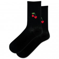 Hot Sox Women's Embroidery Heart Wool Crew Socks 1 Pair, Black, Women's 4-10