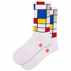 Hot Sox Women's Mondrian Active Crew Socks 1 Pair, White, Women's 4-10 Shoe