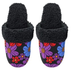 HotSox Women's Retro Floral Slipper Socks 1 Pair, Black, Large/X-Large