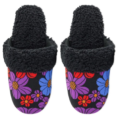HotSox Women's Retro Floral Slipper Socks 1 Pair, Black, Large/X-Large HotSox Women's Retro Floral Slipper Socks 1 Pair, Black, Large/X-Large