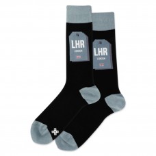 Hot Sox Men's London Luggage Tag Crew Socks 1 Pair, Black, Men's 6-12 Shoe