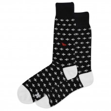 Hot Sox Men's Paper Airplane Crew Socks 1 Pair, Black, Men's 6-12 Shoe