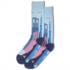 Hot Sox Men's Tokyo Skyline Crew Socks 1 Pair, Light Blue, Men's 6-12 Shoe