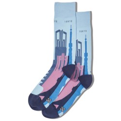 Hot Sox Men's Tokyo Skyline Crew Socks 1 Pair, Light Blue, Men's 6-12 Shoe