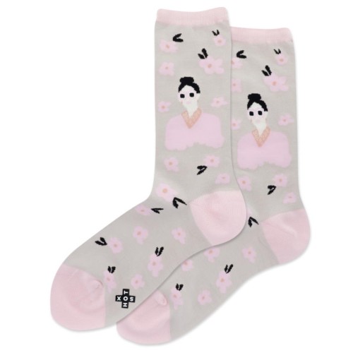 Hot Sox Women's Flower Girls Crew Socks 1 Pair, Slate Grey, Women's 4-10 Shoe