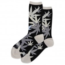 Hot Sox Women's Weed Leaf Crew Socks 1 Pair, Black, Women's 4-10 Shoe