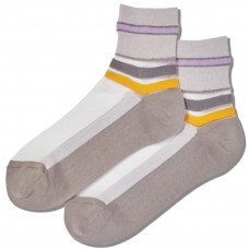 Hot Sox Women's Striped Cuff Sheer Anklet Crew Socks 1 Pair, Grey, Women's 4-10 Shoe