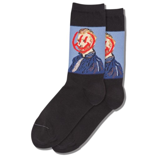 Hot Sox Women's Van Gogh Smiley Crew Socks 1 Pair, Black, Women's 4-10 Shoe Hot Sox Women's Van Gogh Smiley Crew Socks 1 Pair, Black, Women's 4-10 Shoe