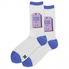 Hot Sox Women's Paris Luggage Tag Crew Socks 1 Pair, White, Women's 4-10 Shoe