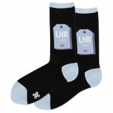 Hot Sox Women's London Luggage Tag Crew Socks 1 Pair, Black, Women's 4-10 Shoe