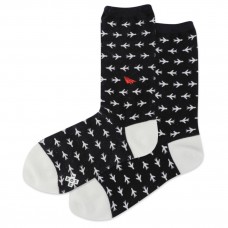 Hot Sox Women's Paper Airplane Crew Socks 1 Pair, Black, Women's 4-10 Shoe