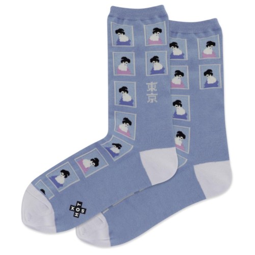 Hot Sox Women's Geisha Stamps Crew Socks 1 Pair, Light Blue, Women's 4-10 Shoe Hot Sox Women's Geisha Stamps Crew Socks 1 Pair, Light Blue, Women's 4-10 Shoe