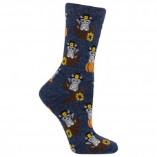 Hot Sox Women's Thanksgiving Cats Crew Socks 1 Pair, Denim Heather, Women's 4-10 Shoe