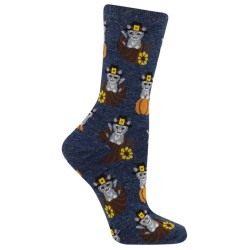 Hot Sox Women's Thanksgiving Cats Crew Socks 1 Pair, Denim Heather, Women's 4-10 Shoe