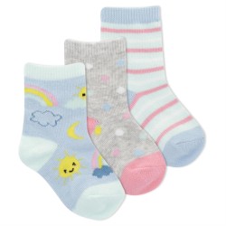 K. Bell Infant's Rainbow And Sun Crew Socks 3 Pair, Light Blue, Infant's 12-24 Months