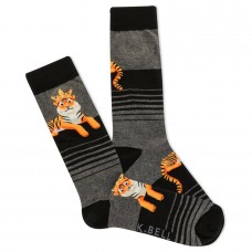 K. Bell Men's Royal Tiger Crew Socks 1 Pair, Black, Men's Shoe 10-13