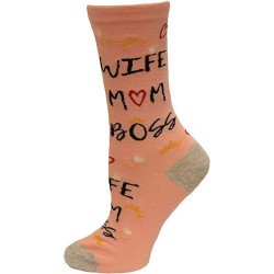 K.Bell Women's Wife Mom Boss Crew Socks 1 Pair, Pink, Women's 4-10 Shoe