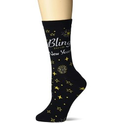 K.Bell Women's Bling in the New Year Crew Socks 1 Pair, Black, Women's 4-10 Shoe