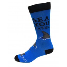 K. Bell Men's Sea You Later Crew Socks 1 Pair, Blue Melange, Men's 10-13 Shoe