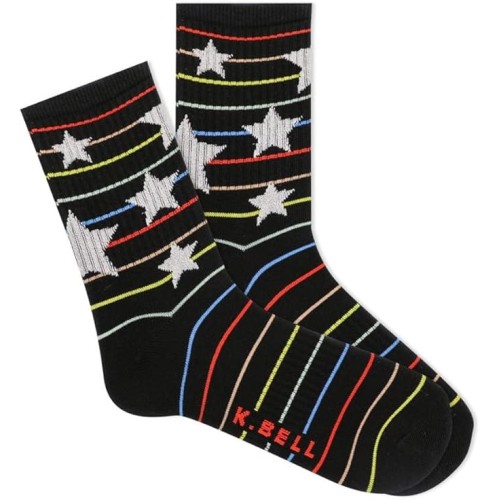 K. Bell Women's Metallic Stars Active Socks 1 Pair, Black, Women's 9-11 Shoe