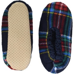 K. Bell Unisex Plaid Sherpa Slipper Socks 1 Pair, Navy, Small/Medium