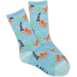 K. Bell Kid's Trick Goldfish Socks 1 Pair, Turquoise, Kid's 7-8.5 Shoe