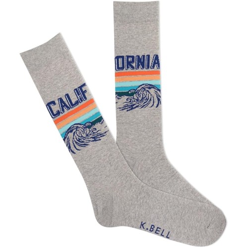 K. Bell Men's California Wave Stripe Crew, Grey Heather, Men's Shoe 10-13, 1 Pair