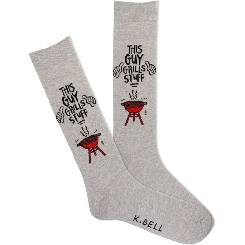 K. Bell Men's This Guy Grills Stuff Crew, Grey Heather, Men's Shoe 10-13, 1 Pair