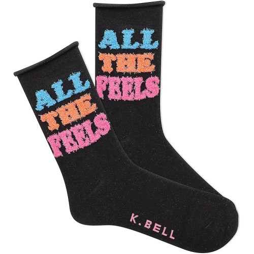 K. Bell Women's Fuzzy All The Feels Roll Socks 1 Pair, Black, Women's 9-11