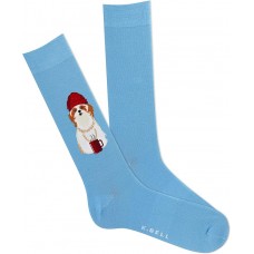 K. Bell Men's Hipster Shih Tzu Crew Socks 1 Pair, Blue, Men's 10-13