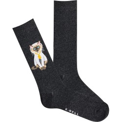 K. Bell Men's Hood Cat Crew Socks 1 Pair, Black Heather, Men's 10-13
