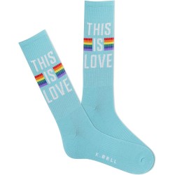 K. Bell Women's This Is Love Active Crew Socks 1 Pair, Turquoise, Men's 10-13