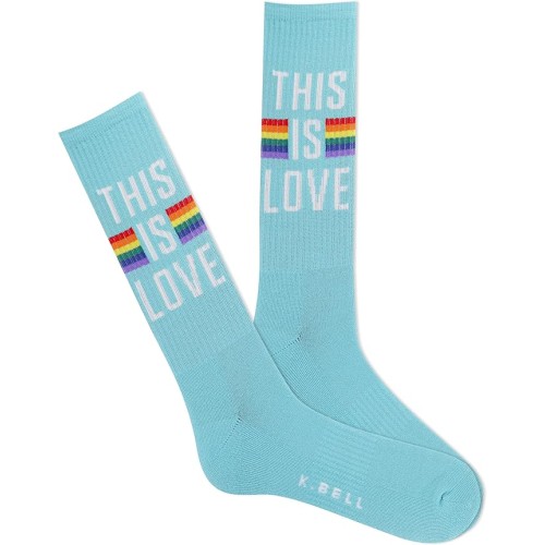 K. Bell Women's This Is Love Active Crew Socks 1 Pair, Turquoise, Men's 10-13