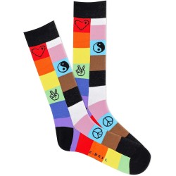 K. Bell Men's Rainbow Patches Active Crew Socks 1 Pair, Black, Men's 10-13