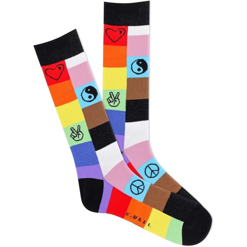 K. Bell Men's Rainbow Patches Active Crew Socks 1 Pair, Black, Men's 10-13