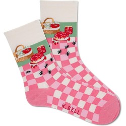 K. Bell Women's Strawberry Picnic Crew Socks 1 Pair, Ivory, Women's 9-11