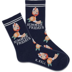 K. Bell Women's Summer Fridays Crew Socks 1 Pair, Navy, Women's 9-11