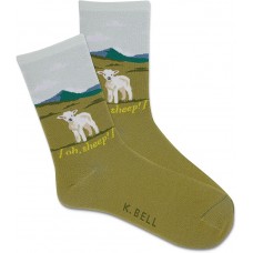 K. Bell Women's Oh,Sheep! Crew Socks 1 Pair, Olive, Women's 9-11